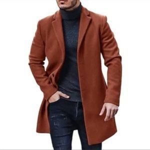 Men's Knee Length Trench Coat Slim Fit Brown